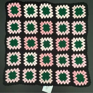 Handmade Hand Crocheted Small Blanket Shawl Afghan Blanket Pink Green Black